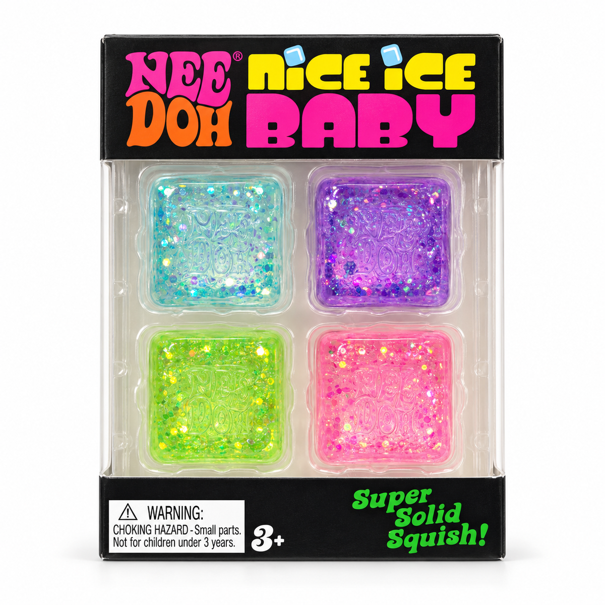 NeeDoh Nice Ice Baby Glitter – set od 4 šljokaste squishy kocke